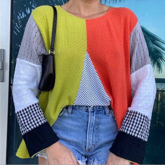 Mixed Media Quilt Long Sleeve Sweater Top M - Picture 2 of 7